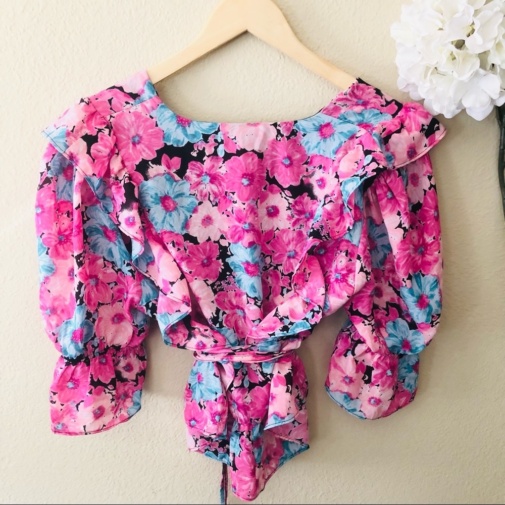 WAYF Floral Print Ruffle Wrap Top - Picture 2 of 2